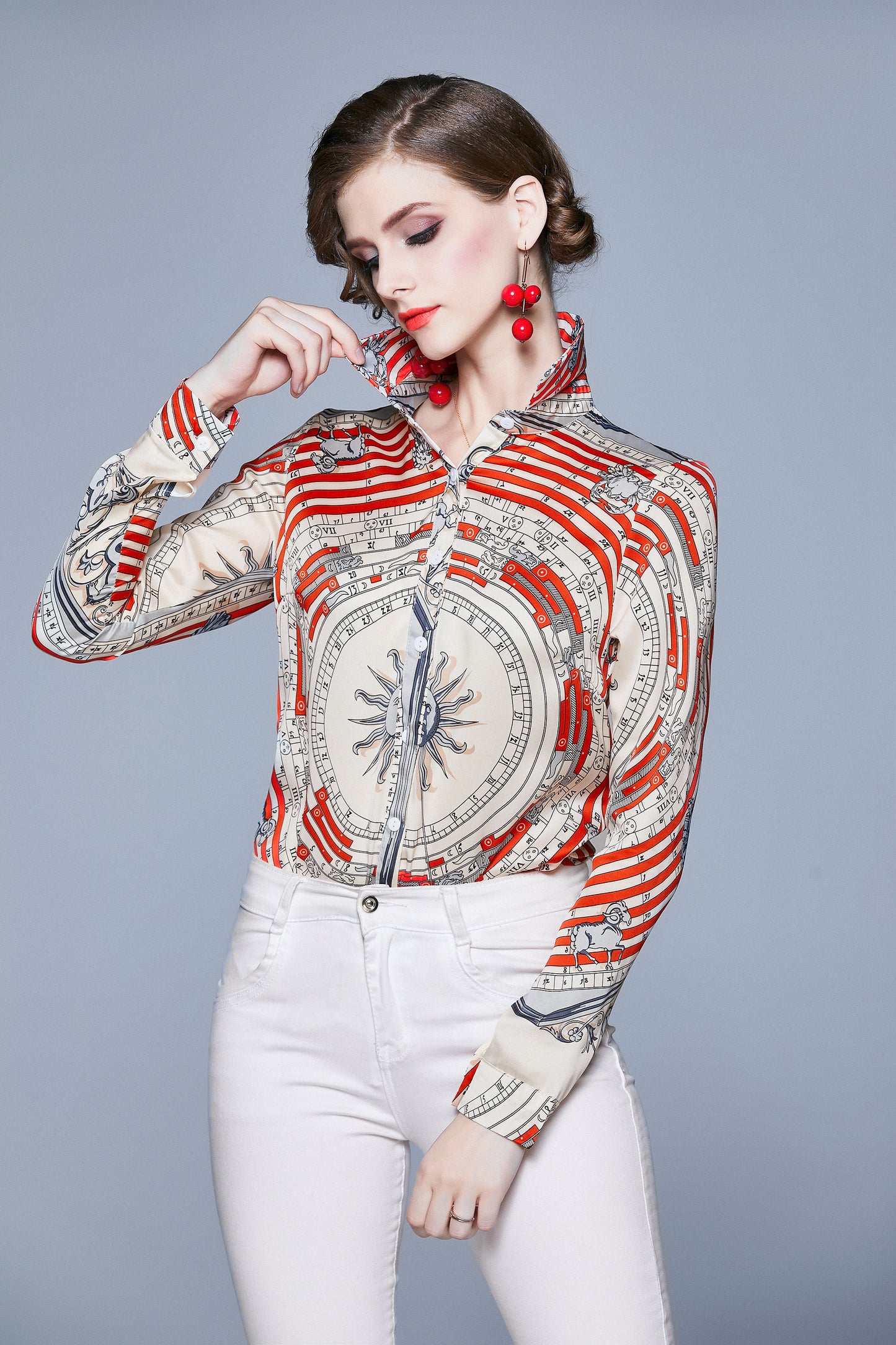 ESY-Women's Shirt Floral Print Long Sleeve Button Top