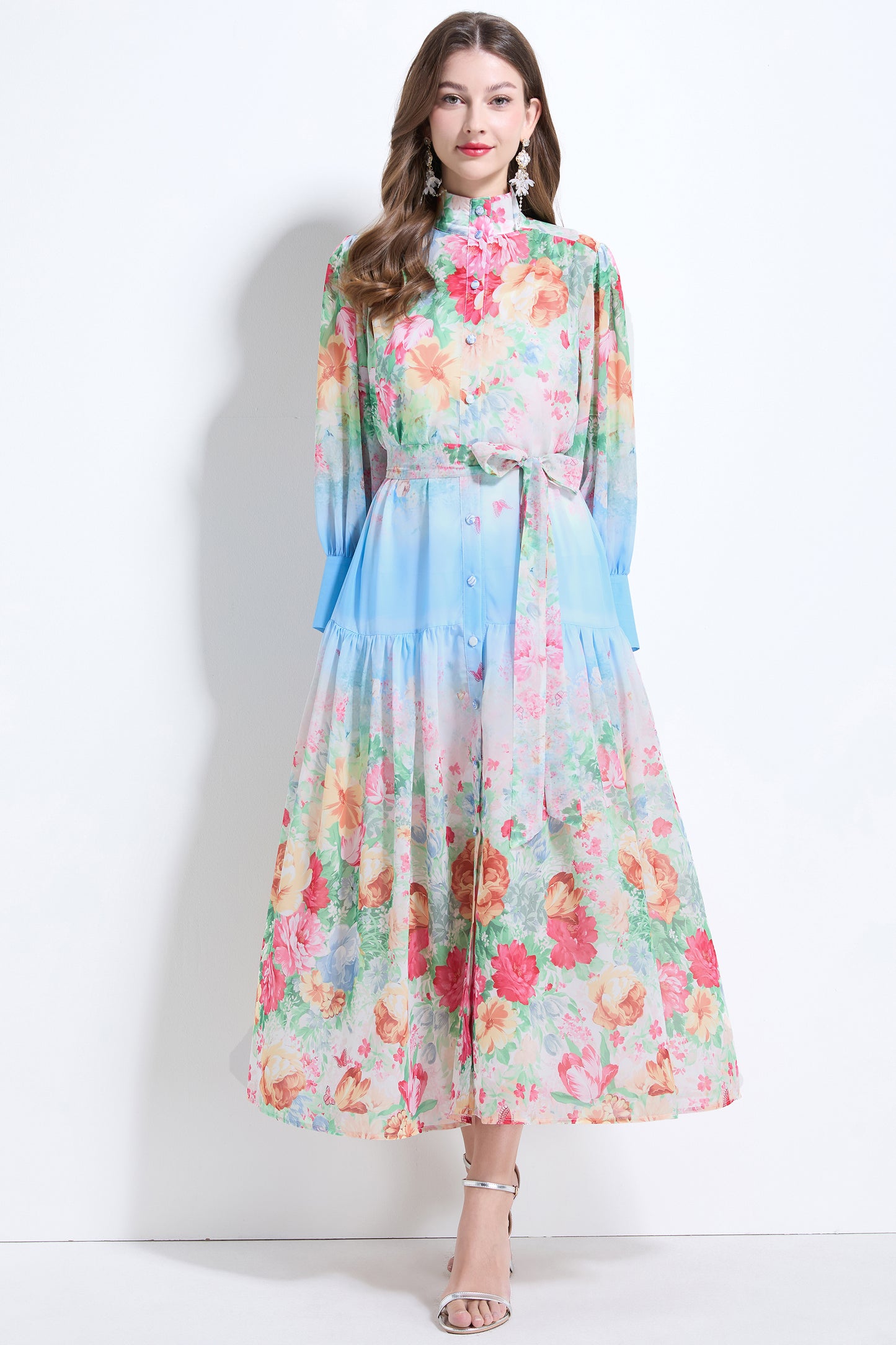 Women's Floral Print Casual Split Flowy Maxi Dress