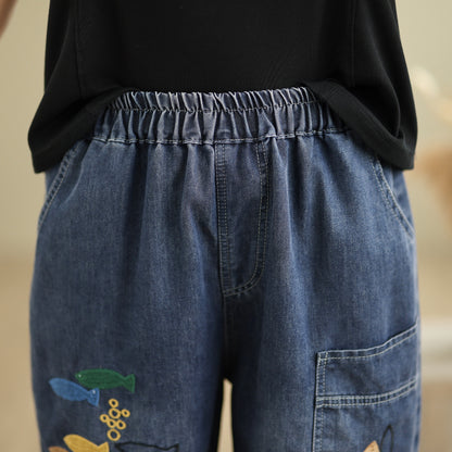 Women Denim Jeans Elastic Waist Harem Short Pants