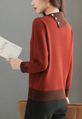 Chic Color-Block Knit Sweater – Asymmetric Neck Pullover Tops