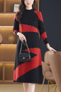 Women's Long Sleeve Sweater Knit Color Block Dress