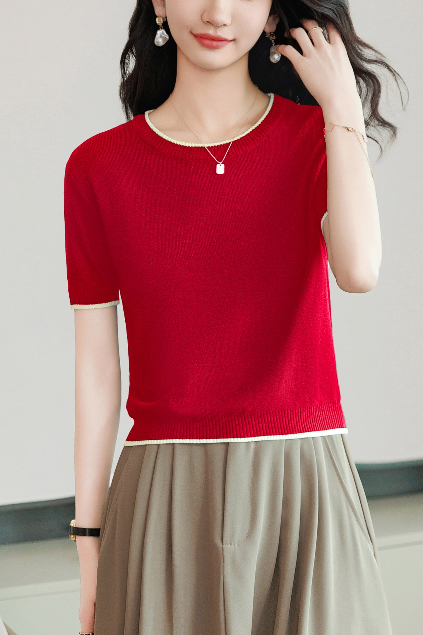 Women's Short Sleeve Ribbed Knit Tops