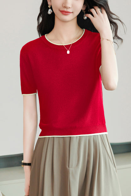 Women's Short Sleeve Ribbed Knit Tops