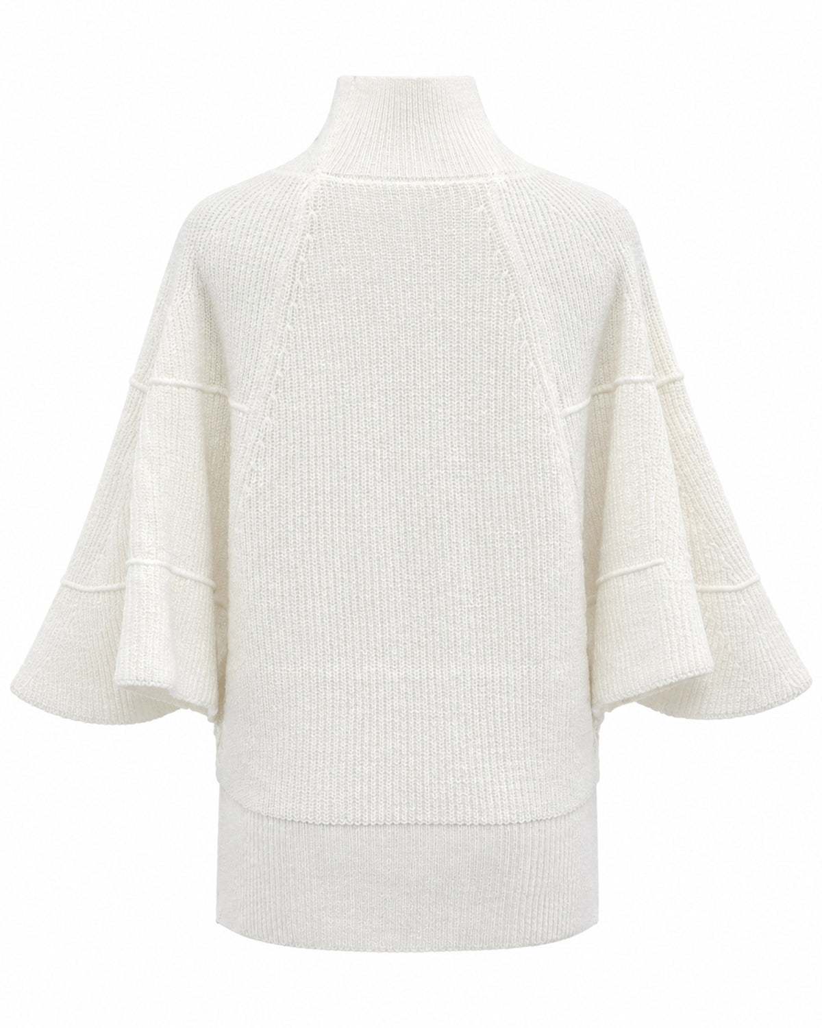 28681-Ribbed Turtleneck Flare-Sleeve Knit Sweater – Black & White