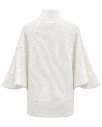 28681-Ribbed Turtleneck Flare-Sleeve Knit Sweater – Black & White