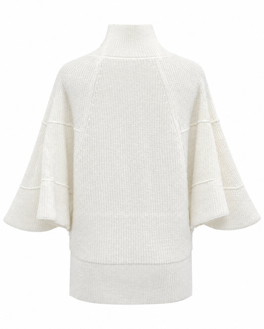 28681-Ribbed Turtleneck Flare-Sleeve Knit Sweater – Black & White