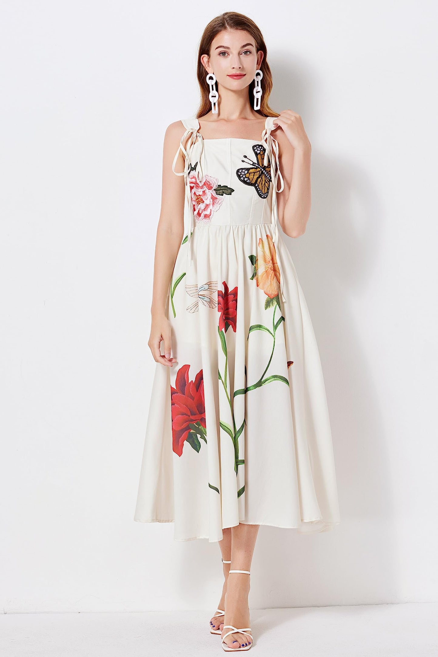 Women's Summer Boho Floral Print Spaghetti Strap Maxi Sun Dress