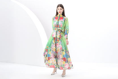 Women's Vintage Floral Print Split Flowy Maxi Dress