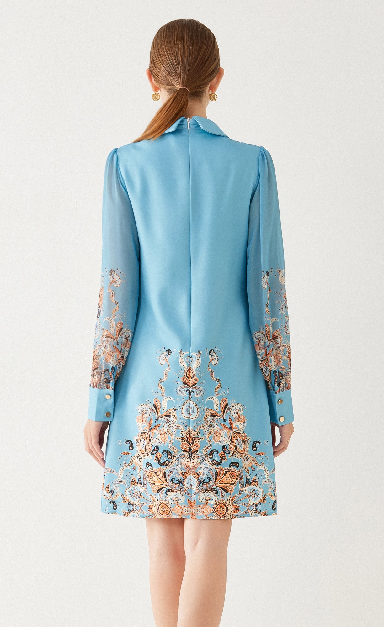 Blue Floral Mini Dress with Chiffon Sleeves - LAI MENG FIVE CATS