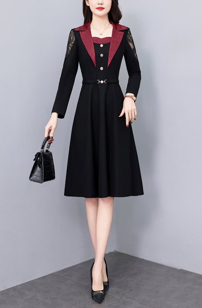 Women's Long Sleeve Pocket Work Office Suit Dress