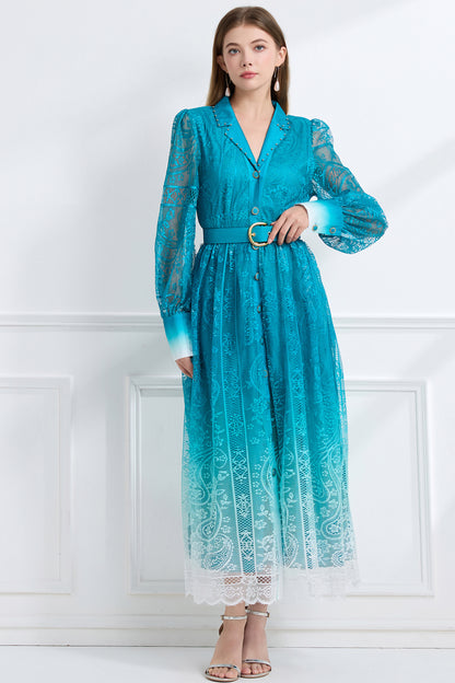 Women's V-Neck Button Lace Maxi Dress - LAI MENG FIVE CATS