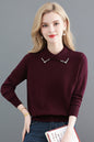 Women's Long Sleeve Sweater Lapel Collar Pullover Tops - LAI MENG FIVE CATS