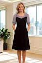 Women's Short Sleeve Pocket A-line Stretch Midi Dress - LAI MENG FIVE CATS