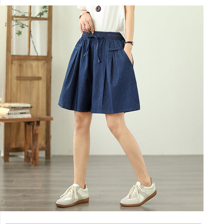 Women's High Waisted Baggy Jean Wide Leg Denim Shorts - LAI MENG FIVE CATS