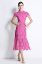 Women Hollow Out Lace Floral Fishtail Midi Dress
