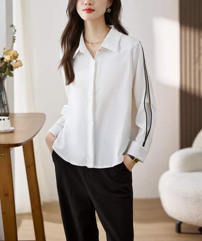 Women's Lapel Collar Long Sleeve Casual Button Blouse - LAI MENG FIVE CATS