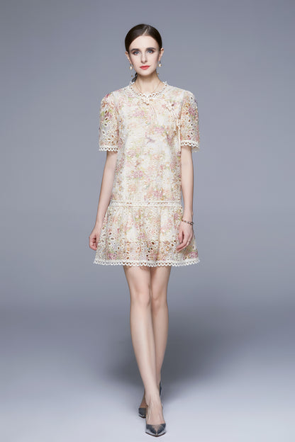 SSY-Women's Short Sleeve Hollowed Out Mini Dress