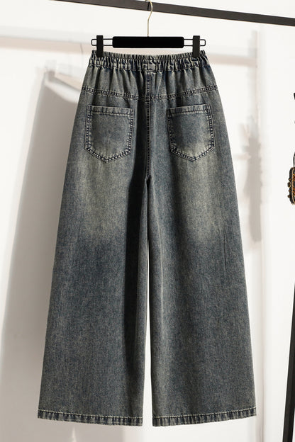 26-Women's Baggy Jeans Elastic Waist Loose Denim Pants