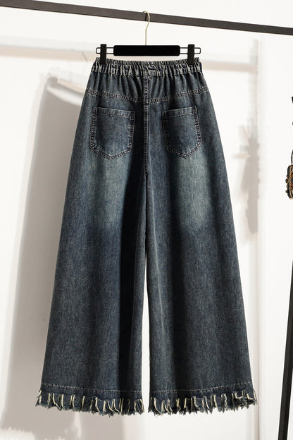 26-Women's Baggy Jeans Elastic Waist Loose Denim Pants