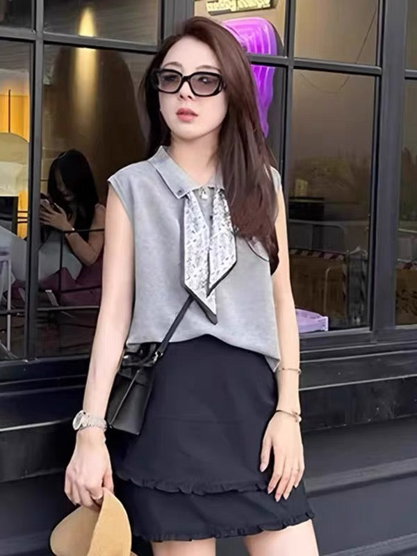 Women's Polo Shirt Sleeveless Knit Vest Blouses Top