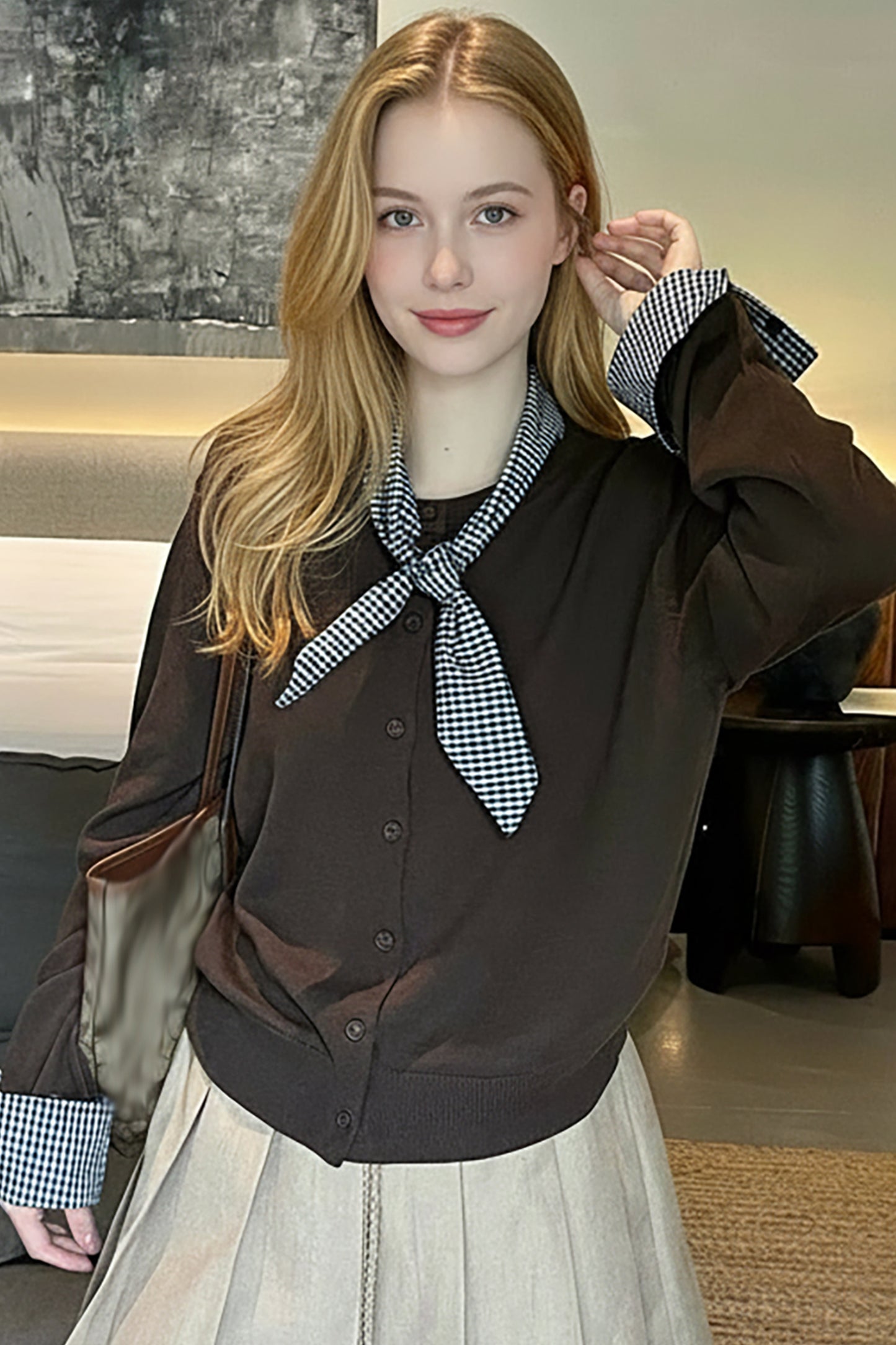 Women's Lightweight Plaid Sweater Cardigan Tops