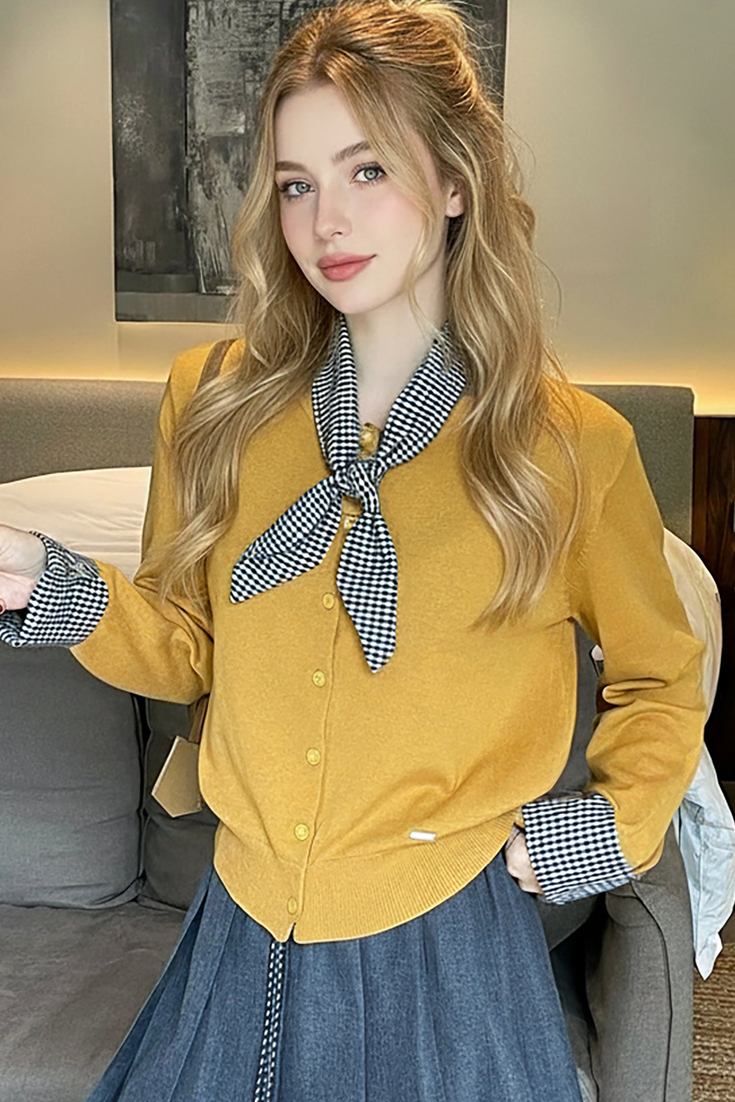 Women's Lightweight Plaid Sweater Cardigan Tops
