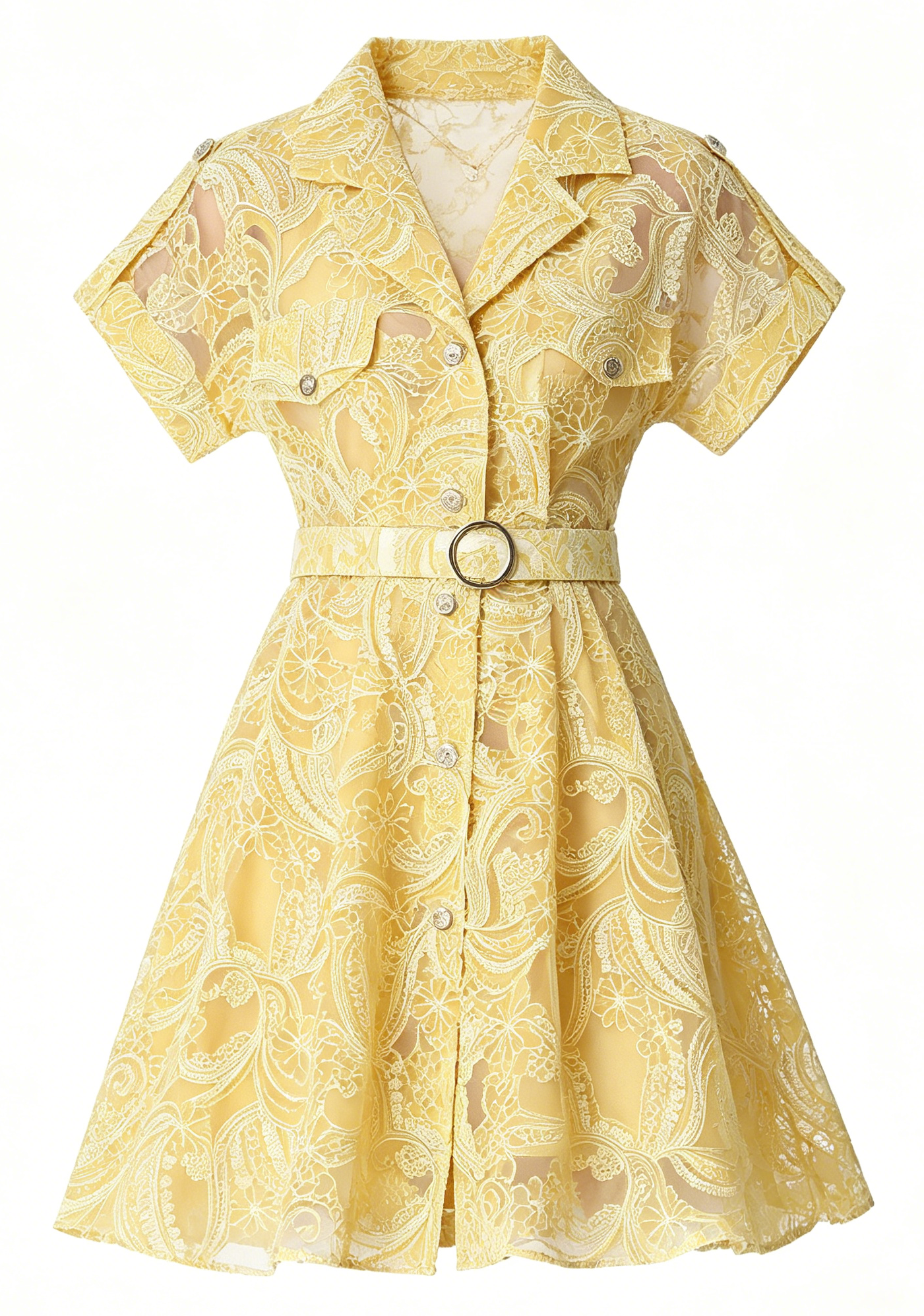 Golden Hour Lace Shirt Dress | Butter Yellow Summer Mini Dress