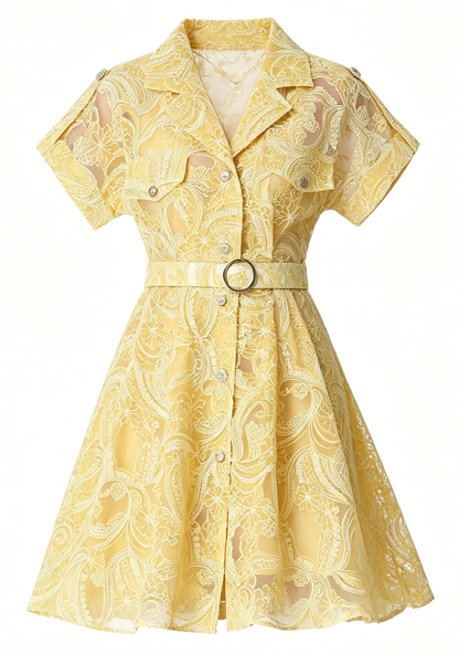 Golden Hour Lace Shirt Dress | Butter Yellow Summer Mini Dress