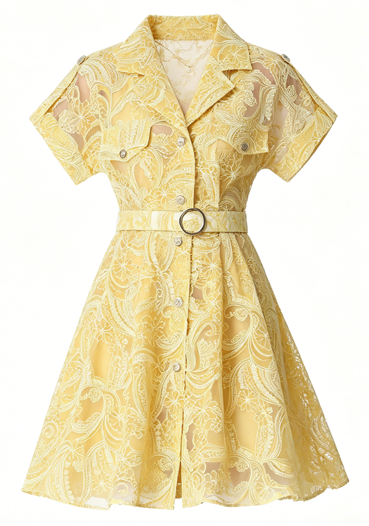 Golden Hour Lace Shirt Dress | Butter Yellow Summer Mini Dress