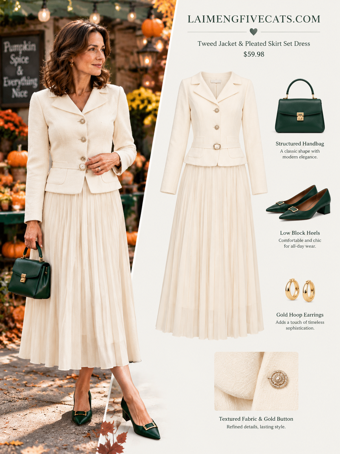 28730 Elegant Two-Piece Pleated Maxi Skirt Set – Pink, Beige & Black