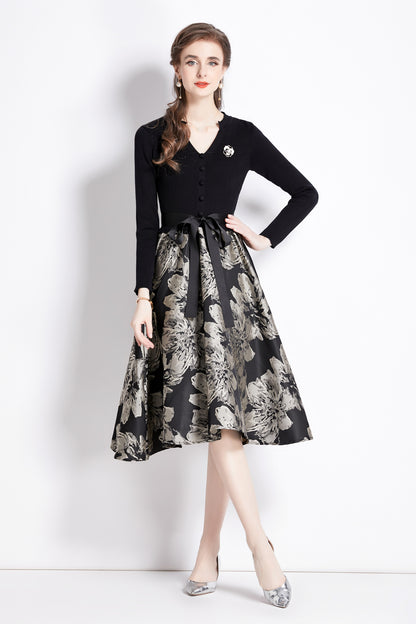 Women's Vintage 1950's Floral Jacquard skirt &knit top Cocktail Dress
