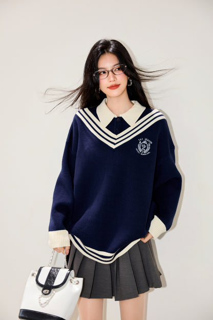Women's Preppy Sweater Knit Korean Style Pullover Top