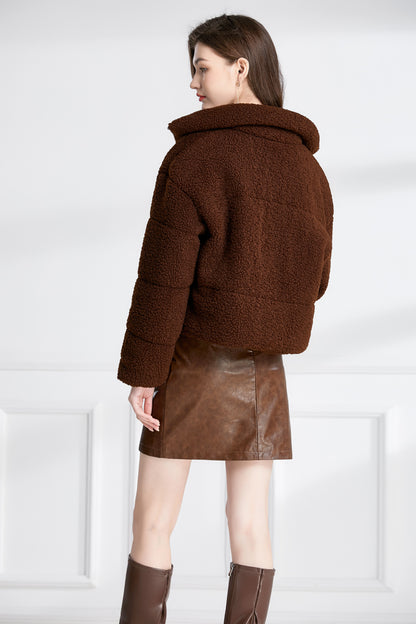 Women's 2023 fashion winter Lapel Zip Up Cropped Shacket Jacket Faux Wool Coat