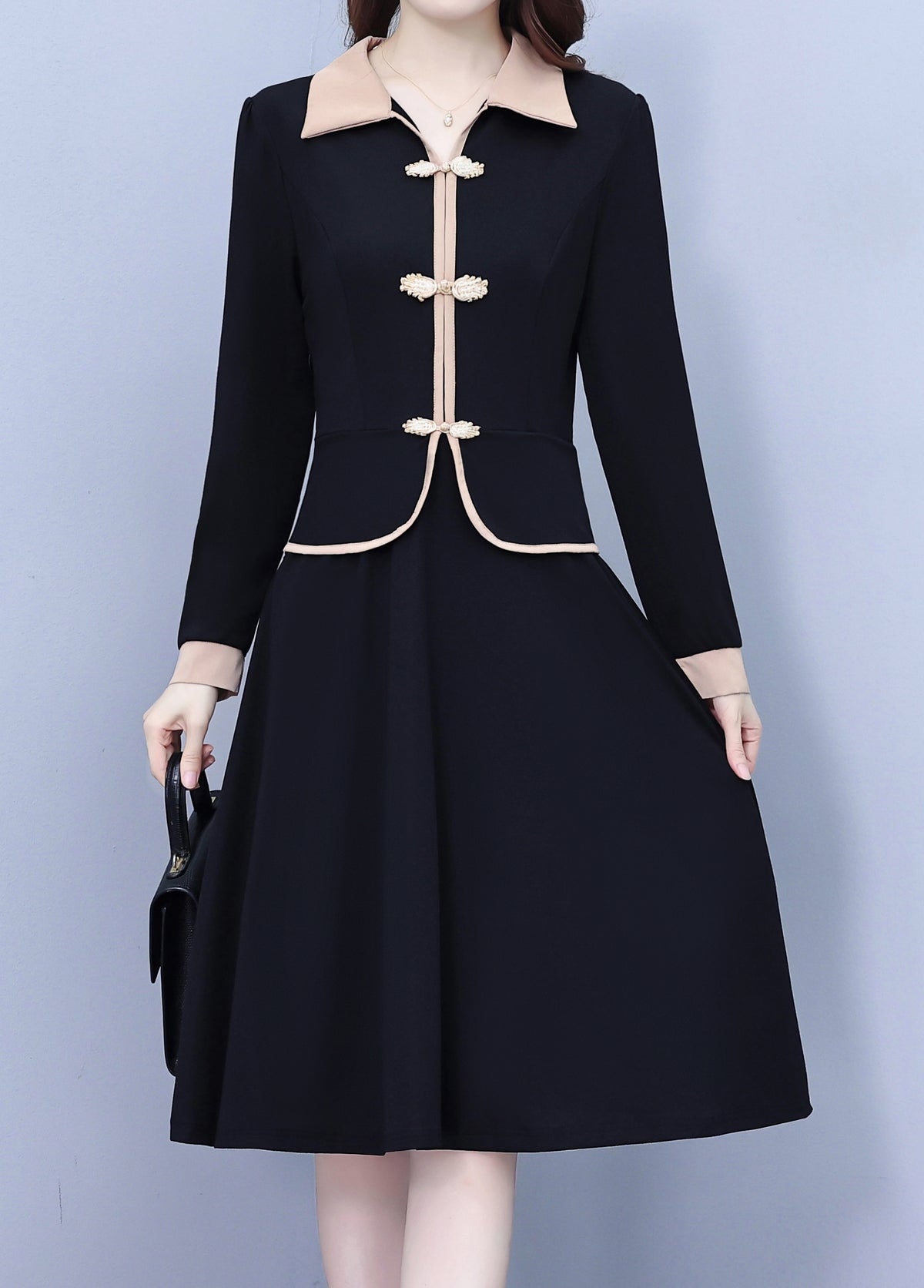 28724 Contrast Trim Collared Midi Dress - LAI MENG FIVE CATS