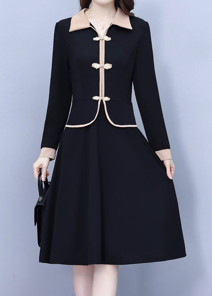 28724 Contrast Trim Collared Midi Dress - LAI MENG FIVE CATS