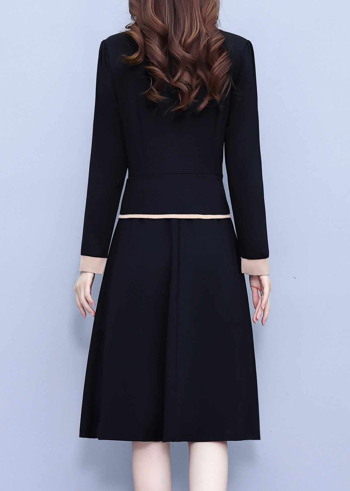 28724 Contrast Trim Collared Midi Dress - LAI MENG FIVE CATS