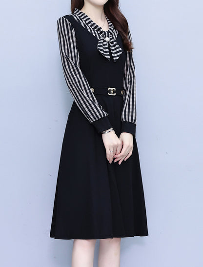 28159  Black Gingham Tie-Neck Midi Dress with Pockets - LAI MENG FIVE CATS