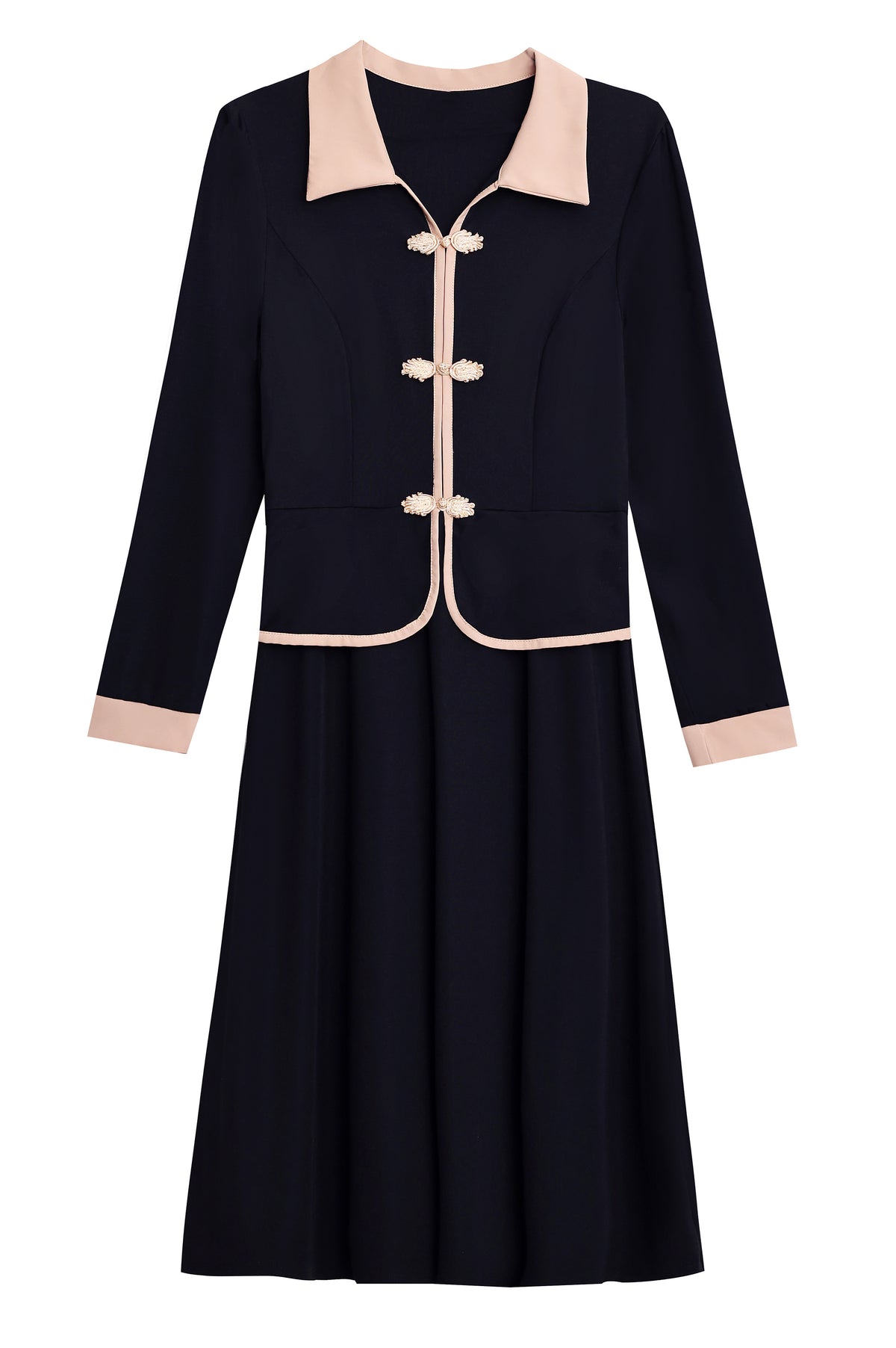 28724 Contrast Trim Collared Midi Dress - LAI MENG FIVE CATS