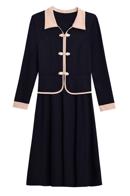 28724 Contrast Trim Collared Midi Dress - LAI MENG FIVE CATS