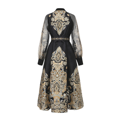 26-Women's Puff Sleeves Floral Print Button Maxi Dress