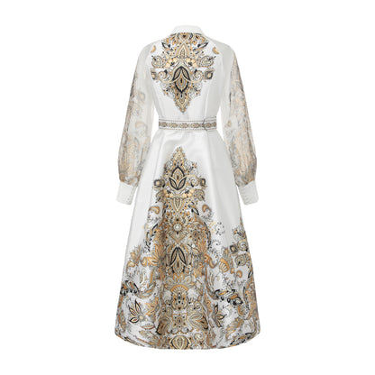 26-Women's Puff Sleeves Floral Print Button Maxi Dress