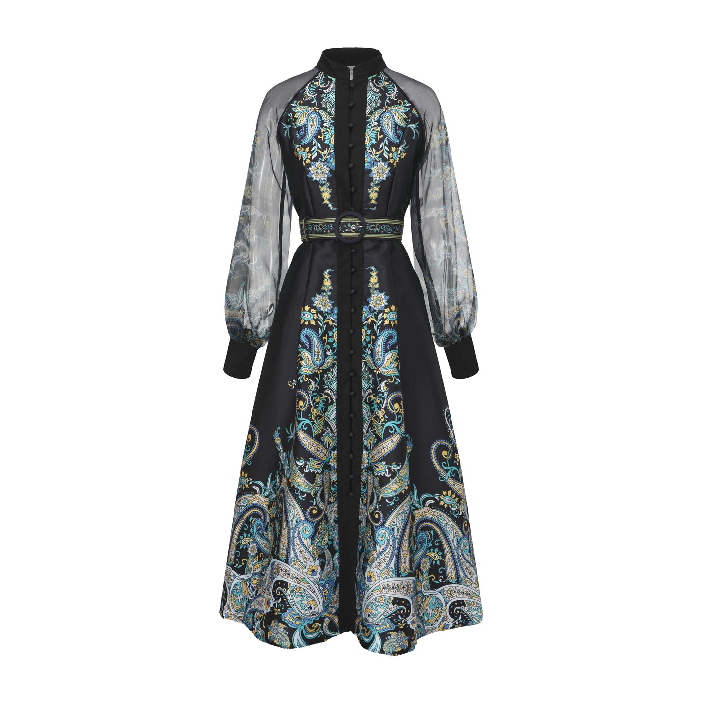 26-Women's Puff Sleeves Floral Print Button Maxi Dress