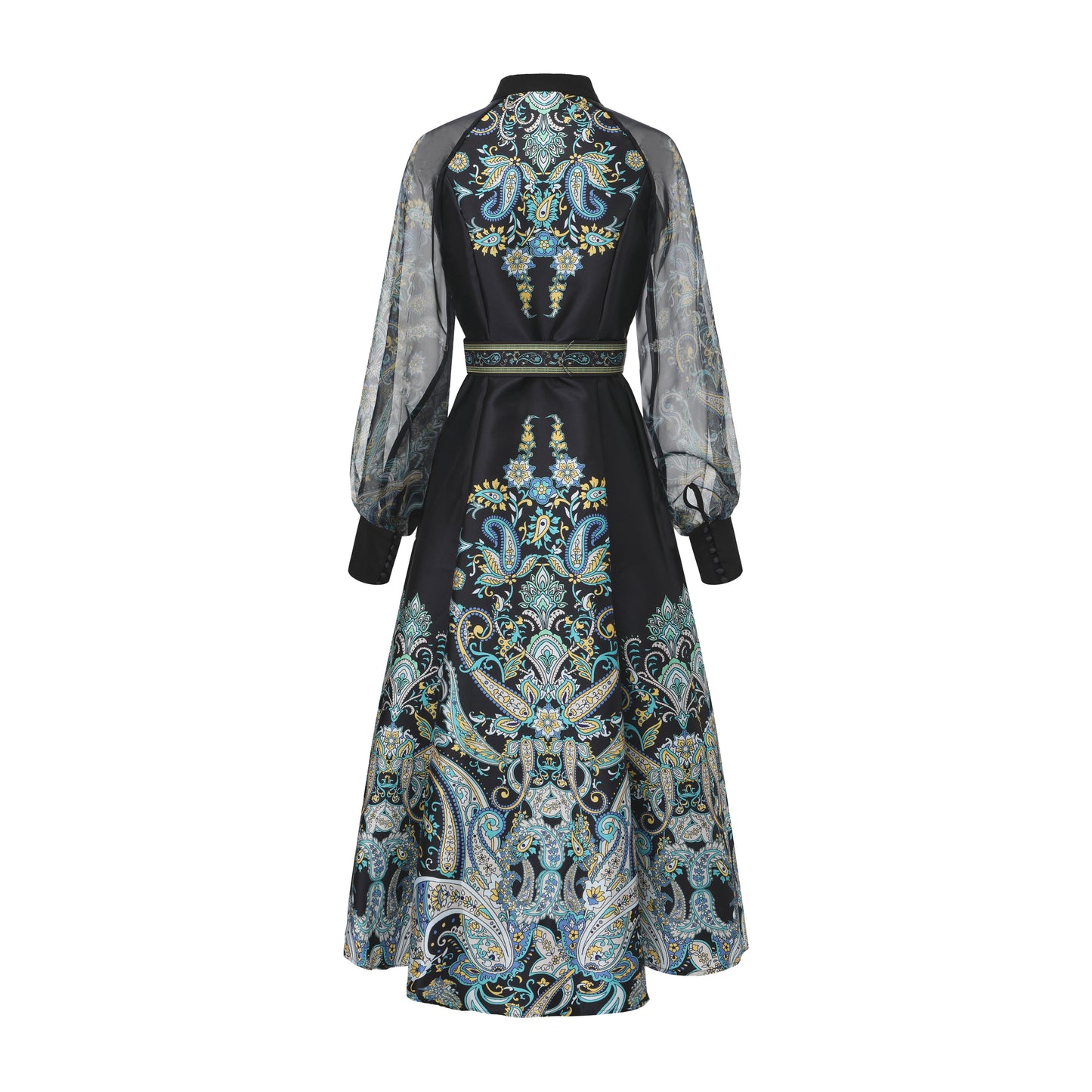 26-Women's Puff Sleeves Floral Print Button Maxi Dress