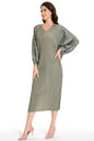 Women's Batwing Sleeves Satin Pleats Elastic Midi Dress