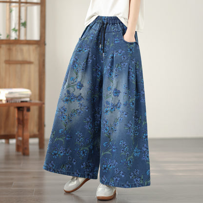 26-Women's Jeans Elastic Waist Baggy Wide Leg Denim - LAI MENG FIVE CATS