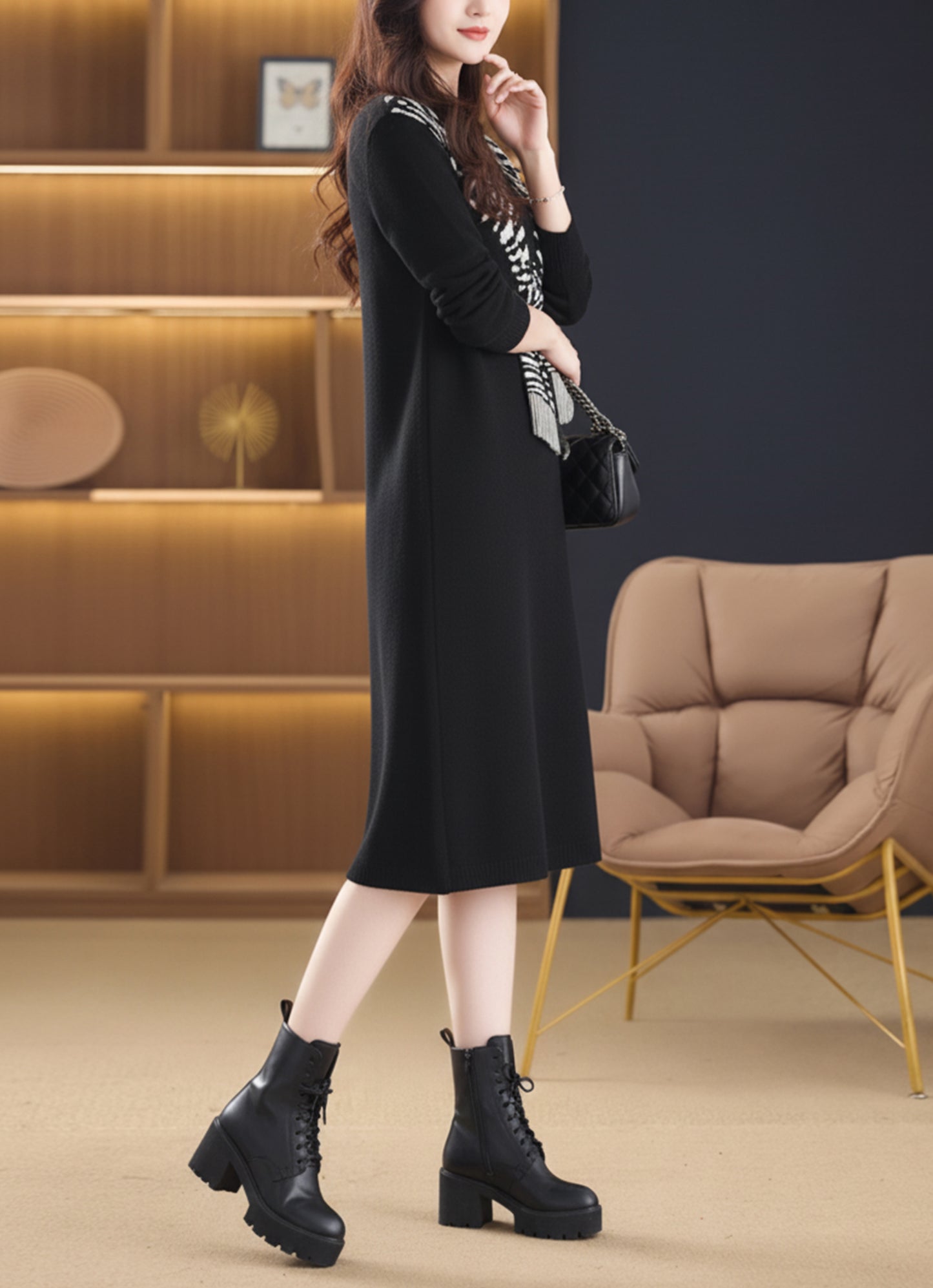 Women's Sweater Long Sleeve Knit Fall Winter Tunic Dress