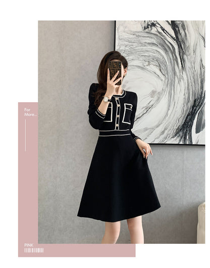 Women's Long Sleeve Knit Sweater Midi Dress