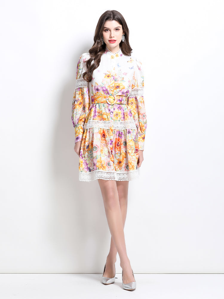 Women's Hollow Out Floral Print Mini Dress