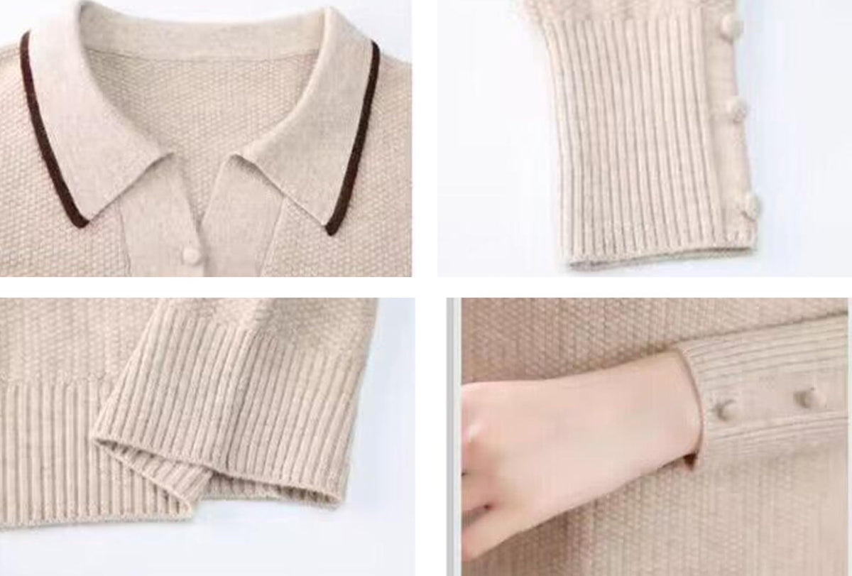 Fine-Knit Polo Top with Contrast Collar & Layered Look Sweater