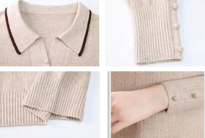 Fine-Knit Polo Top with Contrast Collar & Layered Look Sweater